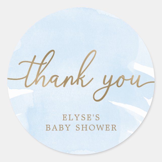 Rond Bleu Aquarelle Or Baby shower Favoriser Sticker (Devant)
