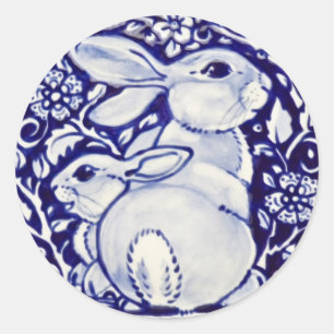 Rond Bleu Blanc Rabbit Bébé Floral Sticker Dedham Nav