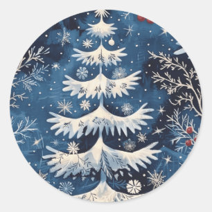 Rond Bleu blanc sapin de Noël Sticker de vacances