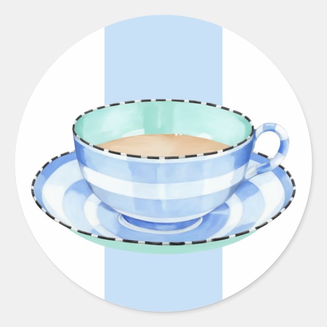 Rond Bleu blanc Teacup blanc Sticker bleu (Devant)