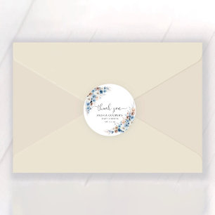 Rond Bleu Boho Floral Baby shower Classic Round Sticker