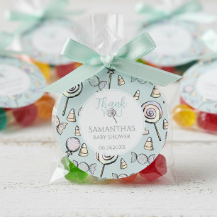 Rond Bleu bonbon Sticker Merci à thème Baby shower