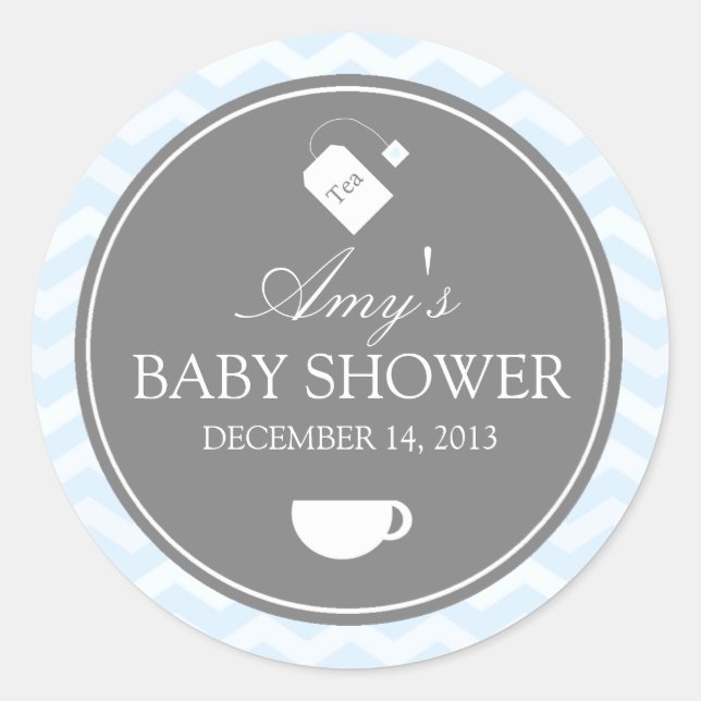 Rond Bleu Chevron High Tea Baby shower Sticker (Devant)