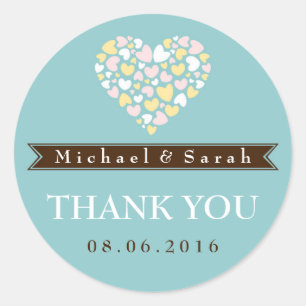 Rond Bleu doux Petits Coeurs Mariage Faveur Sticker