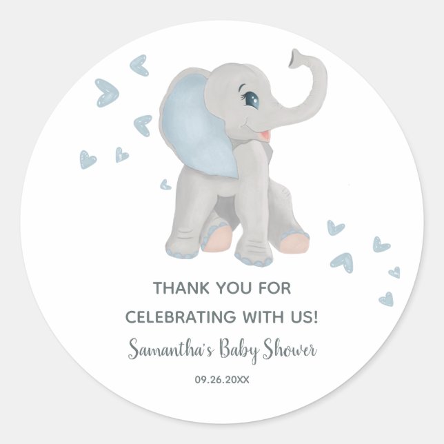 Rond Bleu Eléphant Baby shower Favoriser Sticker (Devant)