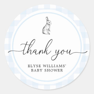 Rond Bleu En vichy Lapin Rabbit Douche Faveur Sticker