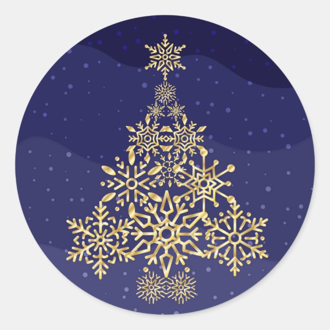 Rond Bleu et or Sticker de Noël de l'arbre à neige (Devant)