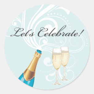 Rond Bleu "Fêtons !" Sticker Champagne