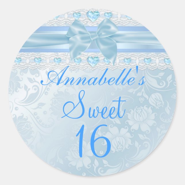 Rond Bleu Fleur et Bow Sweet 16 Sticker (Devant)
