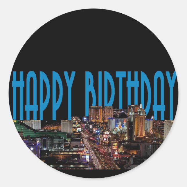 Rond Bleu Joyeux Anniversaire Las Vegas Sticker (Devant)