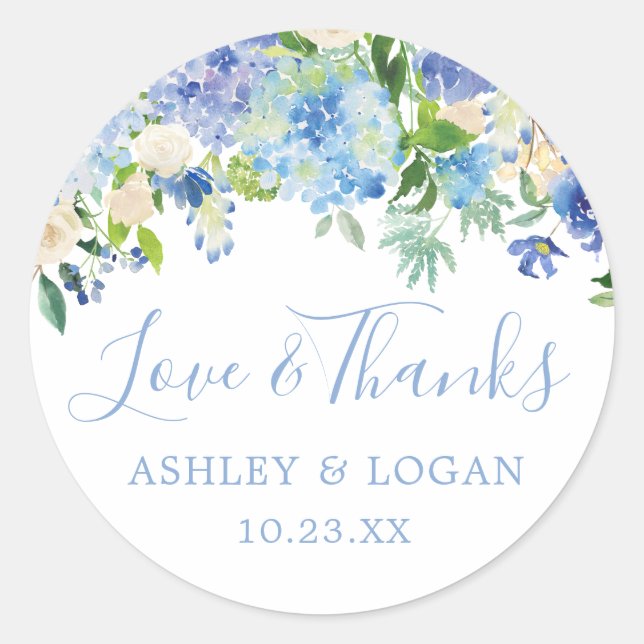 Rond Bleu Mariage Floral Merci Favoriser Sticker (Devant)