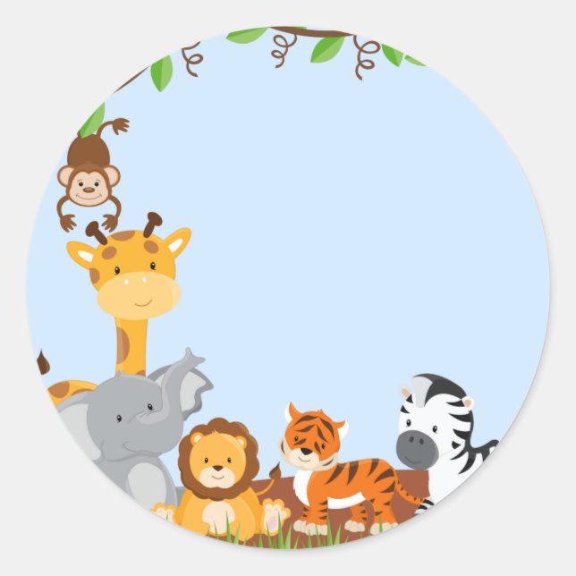 Rond Bleu mignon Jungle Baby Sticker animal (Devant)