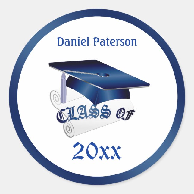 Rond Bleu mortier, diplôme Classe de graduation Sticker (Devant)