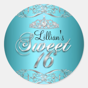 Rond Bleu noir Damas & Tiara Sweet 16 Sticker