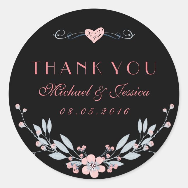 Rond Bleu rose doux Sticker floral avec amour (Devant)