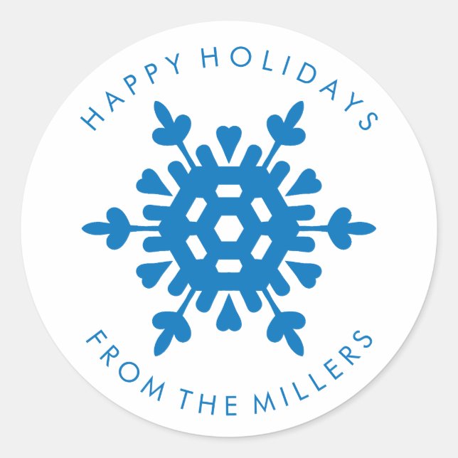 Rond Bleu Snowflake Happy Holidays Sticker Cadeau (Devant)