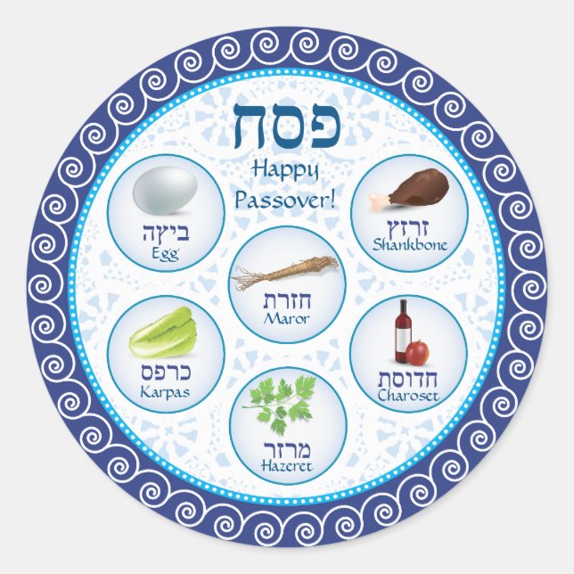 Rond Bleu Sticker Plate de séder Doily passover (Devant)
