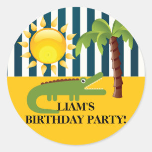 Rond Bleu vert bleu Alligator Sticker d'anniversaire Ja
