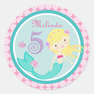 Rond Blonde Sirène Âge Cinq Anniversaire Sticker