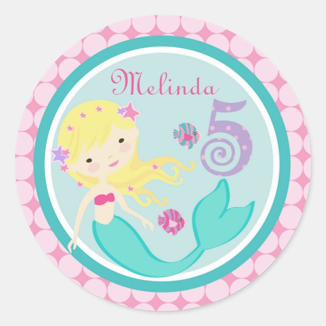 Rond Blonde Sirène Âge Cinq Anniversaire Sticker (Devant)