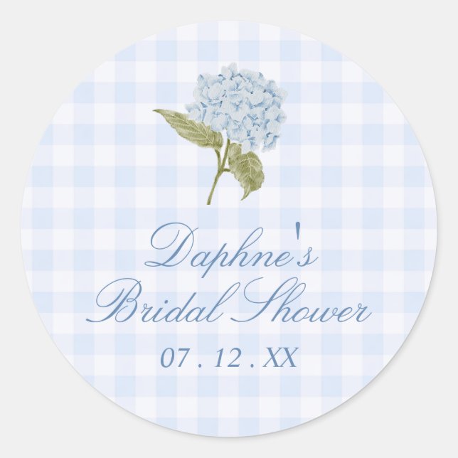 Rond Blue Hydrangea Bridal Shower Sticker (Devant)