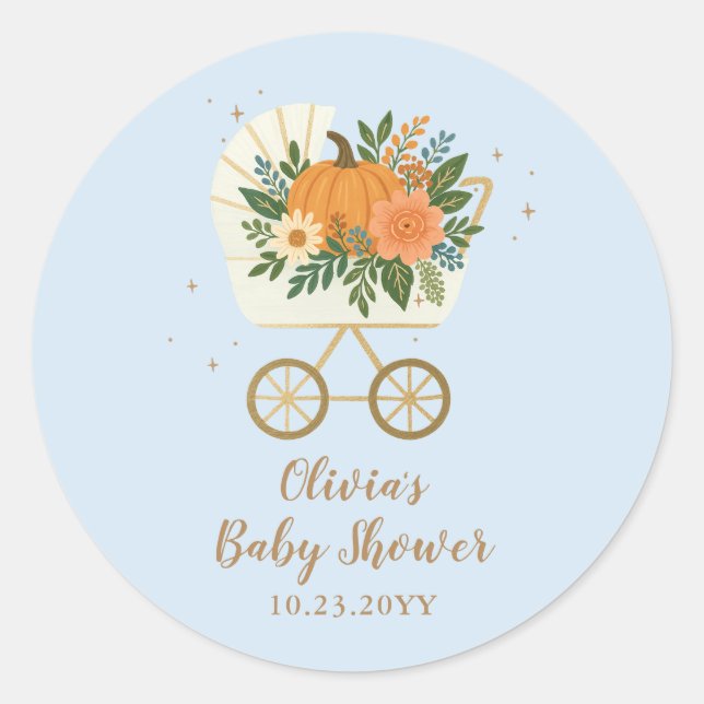 Rond Blue Little Pumpkin Baby Shower Round Sticker Fall (Devant)