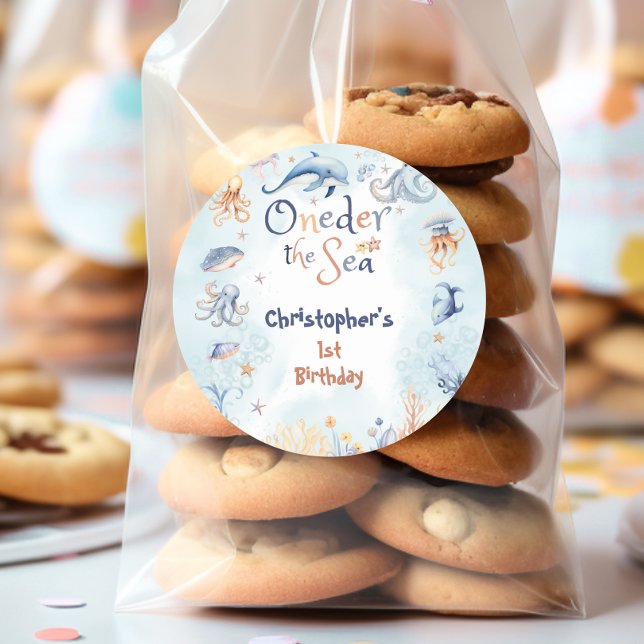 Rond Blue Oneder the sea first birthday Sticker (Créateur téléchargé)