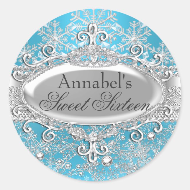 Rond Blue Princess Winter Wonderland Sweet 16 Sticker (Devant)
