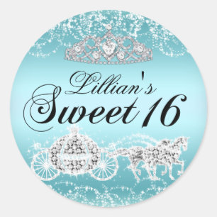 Rond Blue Sparkle Princess Theme Sweet 16 Sticker