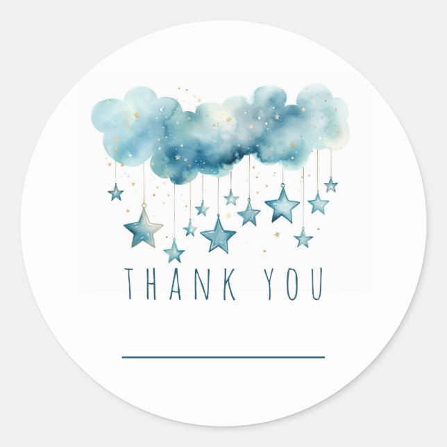 Rond Blue stars thank you sticker with name space (Devant)