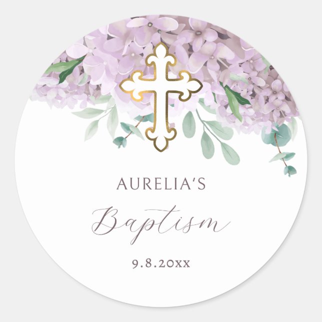 Rond Blush Hydrangea Baptism Sticker (Devant)