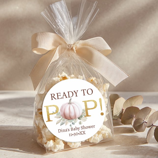 Rond Blush Pumpkin Ready to Pop Baby Shower Sticker (Baby Shower Ready to Pop Sticker)