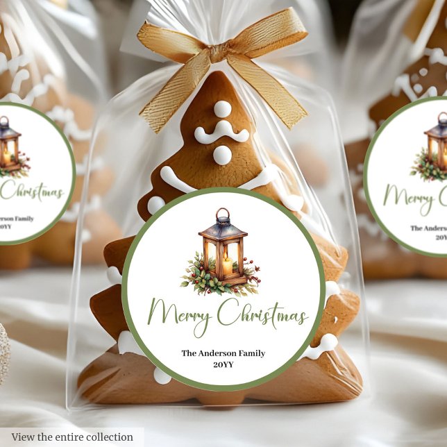 Rond Bohemian Watercolor Christmas Lantern Sticker (Bohemian Watercolor Christmas Lantern Sticker)