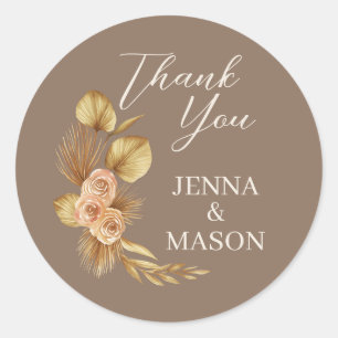 Rond Boho Floral Merci Mariage Favor Sticker - Roun