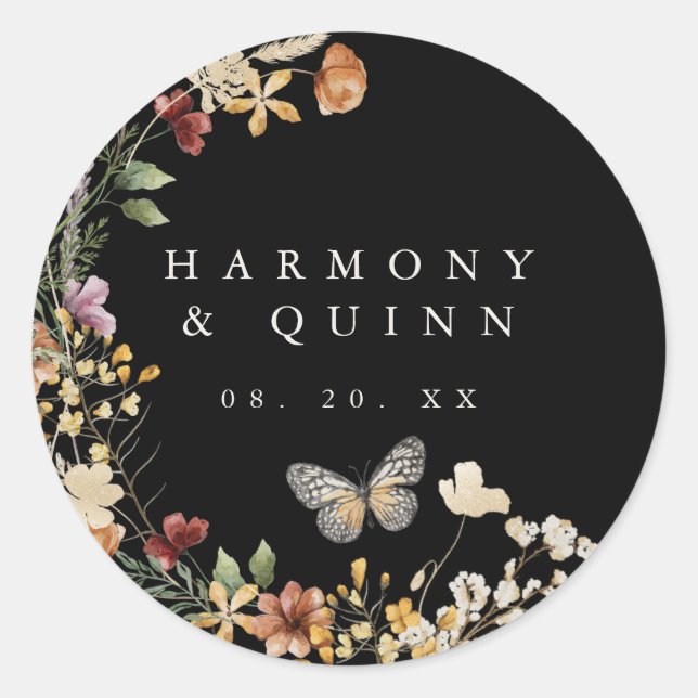 Rond Boho Wildflower Wedding Sticker Label (Devant)