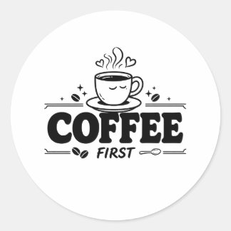 Rond Bold Coffee First Cute Smiling Travel Mug Sticker