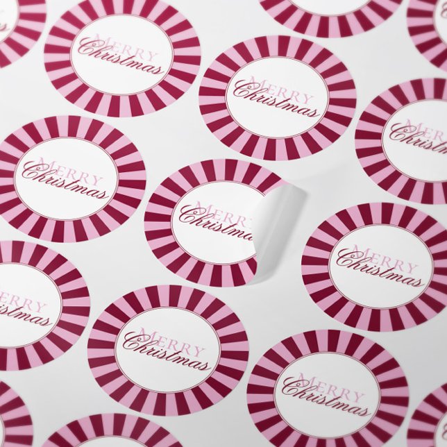 Rond Bold red pink stripe Christmas Party sticker (Créateur téléchargé)