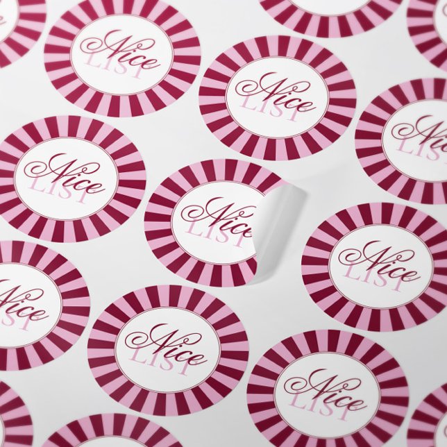 Rond Bold red  stripe Nice list Christmas Party sticker (Créateur téléchargé)