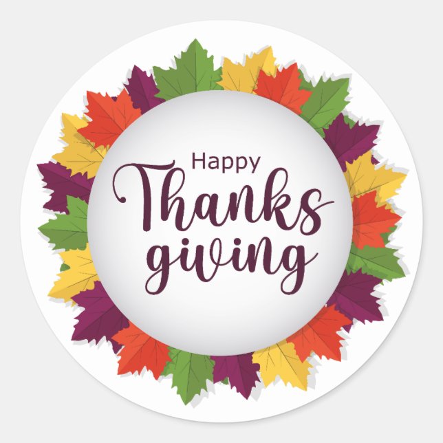 Rond Bon thanksgiving Jour Automne Feuilles Sticker Cad (Devant)