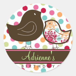 Rond Bonbons doux Damask Chicks Sticker de fête d'anniv