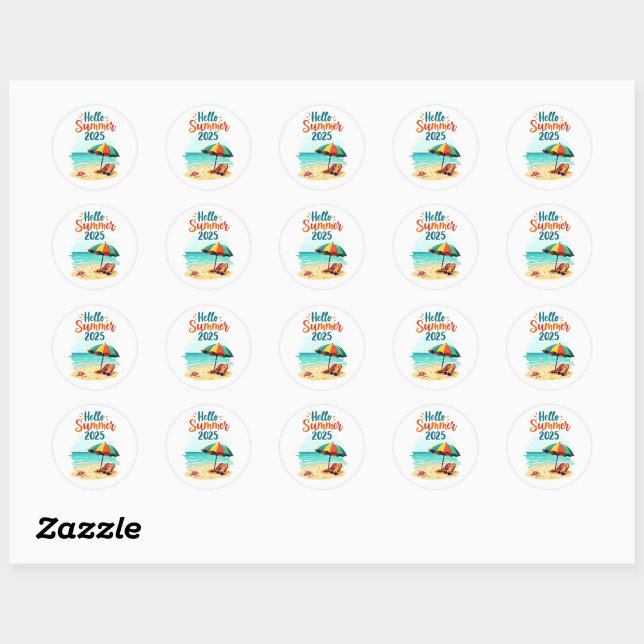 Rond Bonjour Été 2025 🏖️ Sticker Plage (Feuille)