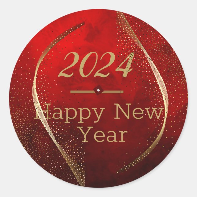 Rond Bonne année 2024 Sticker en or rouge (Devant)