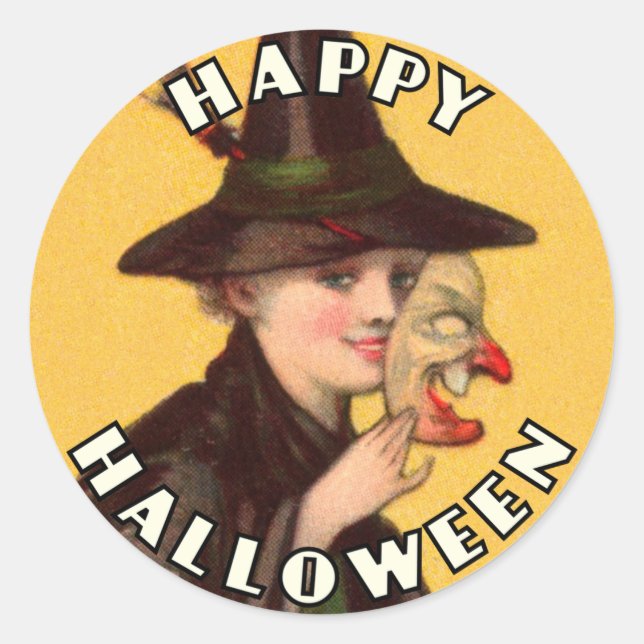 Rond Bonne sorcière Halloween avec Sticker Masque (Devant)