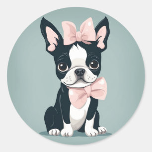 Rond Boston Terrier avec Sticker Bow