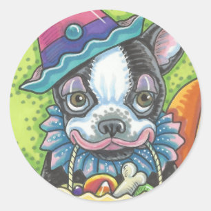 Rond BOSTON TERRIER HALLOWEWEEN CLOWN STICKER SHEET Rou