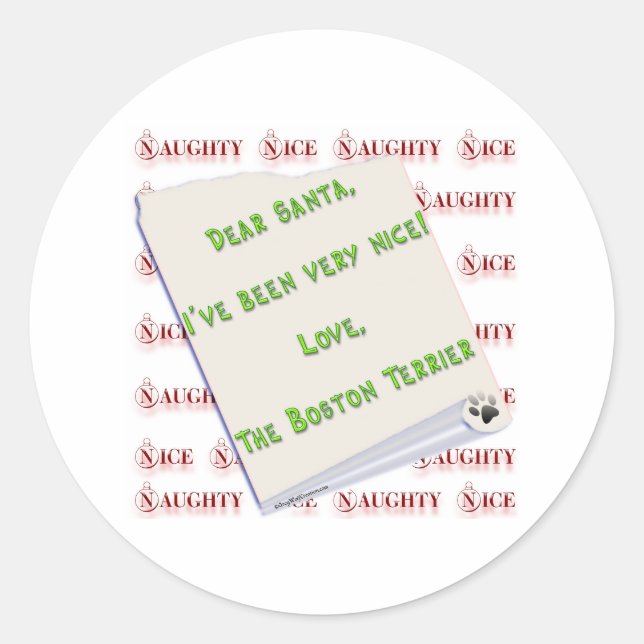 Rond Boston Terrier Naughty ou Nice - Sticker (Devant)