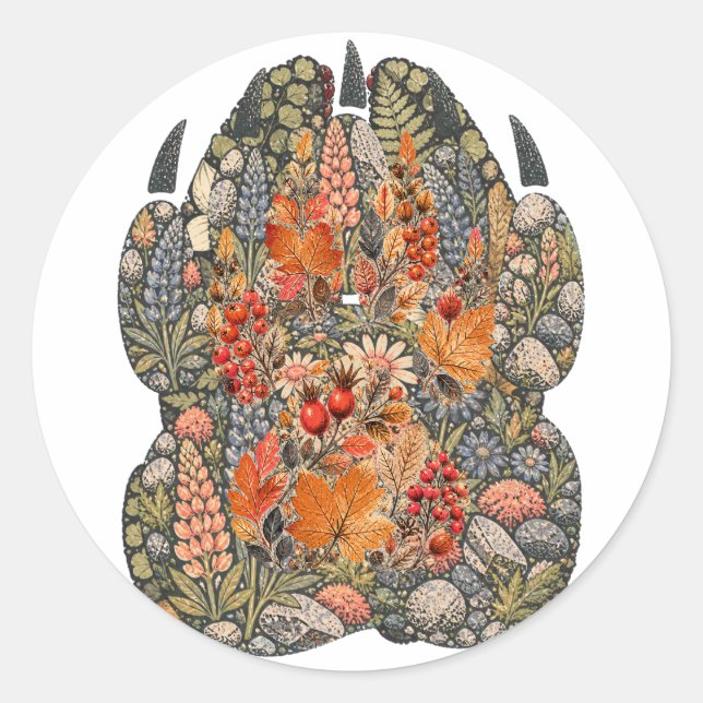 Rond Botanical Fox Paw Autumn Hedgerow Nature Sticker (Devant)
