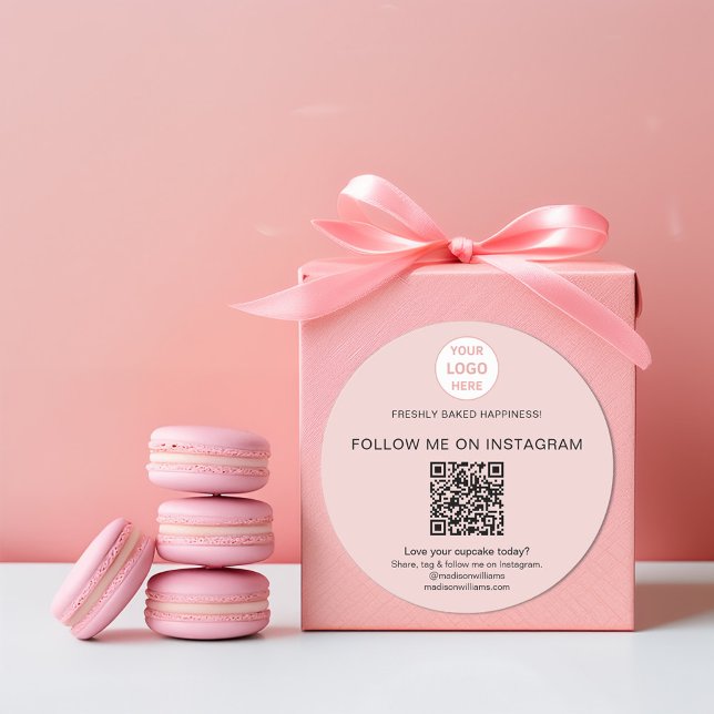 Rond Boulangerie de code QR Logo Sticker d'entreprise r (QR Code Bakery Logo Pink Business Sticker)