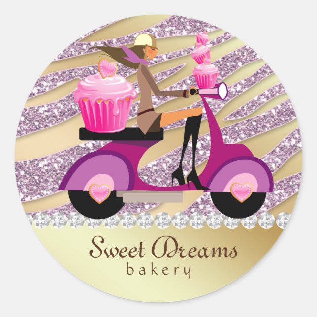 Rond Boulangerie Sticker Sparkle Zebra Scooter fille ro (Devant)