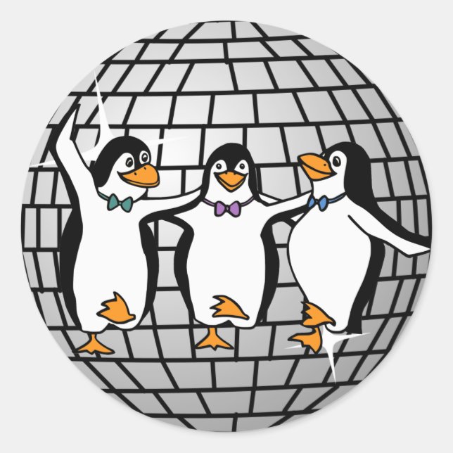 Rond Boule Disco avec Sticker Pingouins Dansants (Round (Devant)